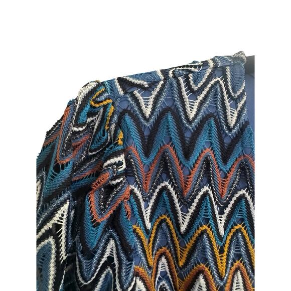 NWT Donna Morgan Nordstrom 6 Blue Rust Zig Zag Crochet Dress Poet Sleeve #5575 - Picture 3 of 16